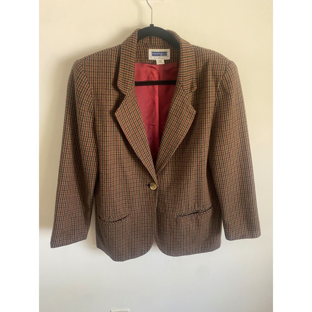 Prophecy Petite Sag Harbor Vintage Blazer Brown‎ Green Check Size 10P